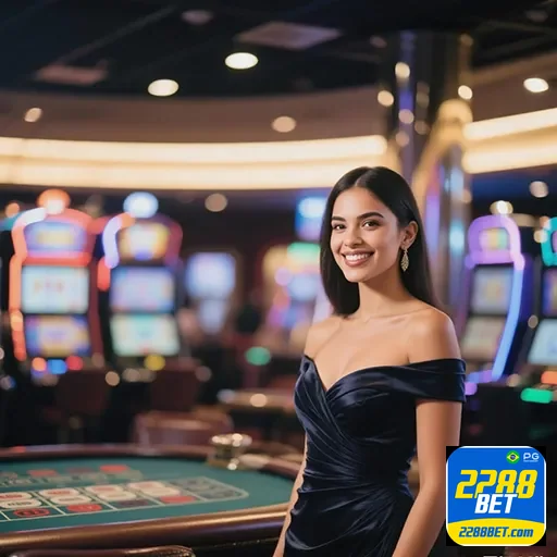 Imagem de um cassino virtual promovido pelo site 2288bet, com jogos e apostas online em destaque.